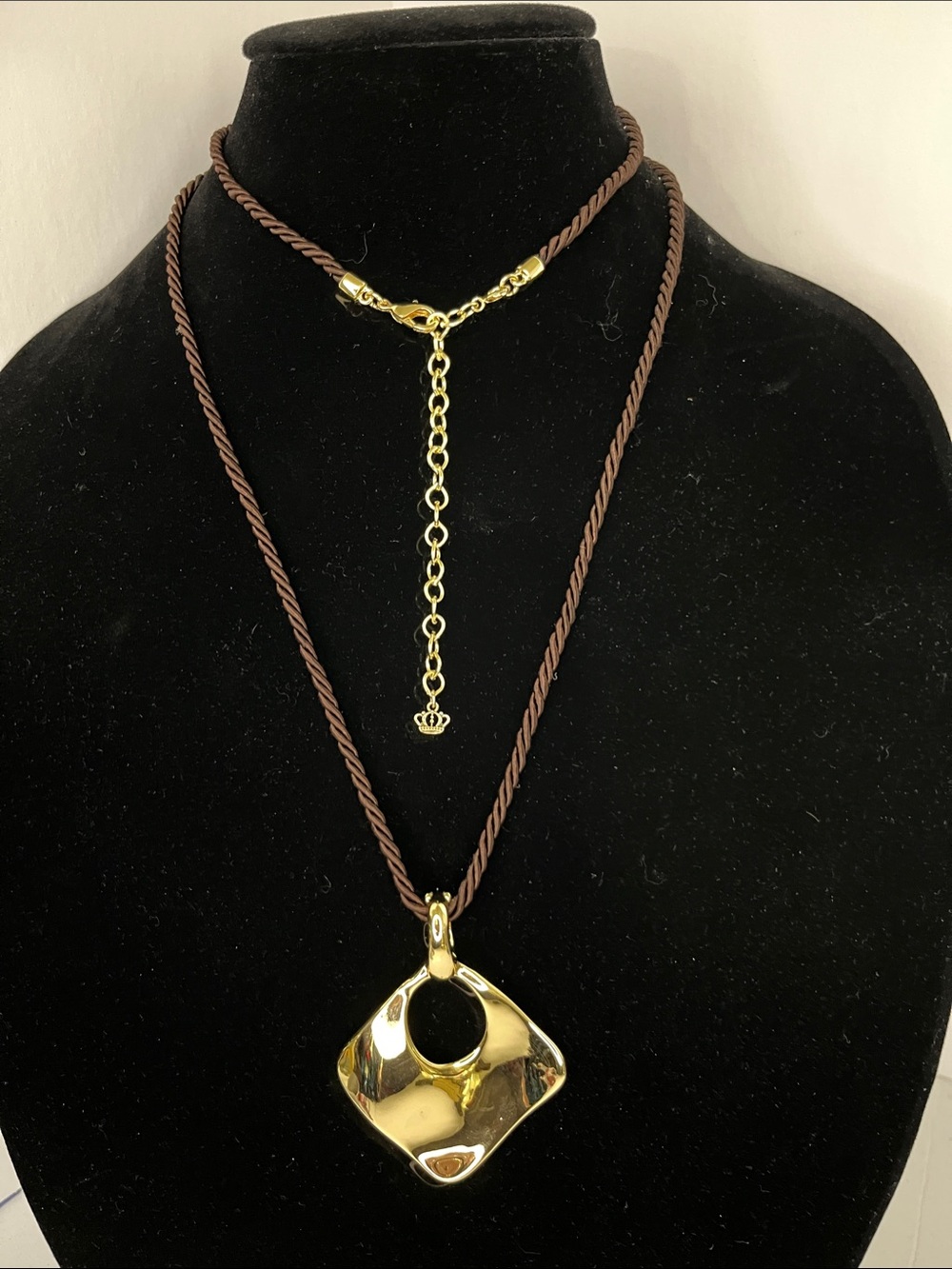 Premier Designs Gold-Tone Pendant on Brown Cord Necklace